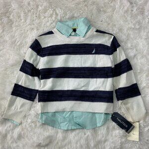 Nautica Boys Sweater Shirt Set Size 2T Crew Neck Stripe Plaid Button NWT
